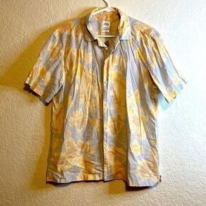 ZARA  yellow sky blue relaxed fit button down short sleeve shirt XL